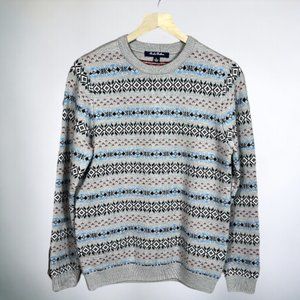 Brooks Brothers I Women's Merino Wool Beige Fair Isle Crewneck Sweater Size L